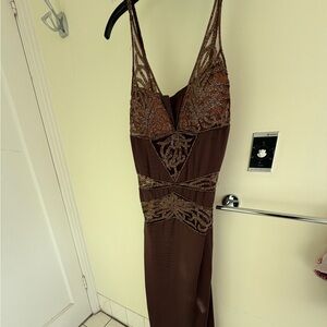 Elegant Brown Beaded Gown